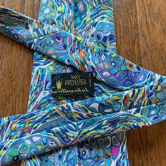 Vintage Continental Necktie Blue Kaleidoscope Inspired Van Gogh Print - Picture 3 of 11